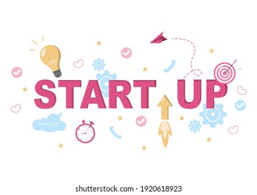 Startup Flat Illustration of business Development process, Innovation product, and creative idea.