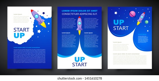 Startup Flyer Set Rocket theme cover template 