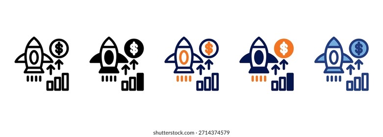Startup Funding Icon Set mit mehreren Stilen, Vektorgrafik