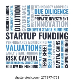 Startup Funding Word Cloud. Square Layout Startup Funding Risk Capital and Due Diligence Concept on White