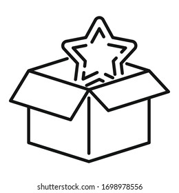 Icono de caja de regalo de inicio. Icono de vector de cuadro de regalo de inicio de esquema para diseño web aislado en fondo blanco