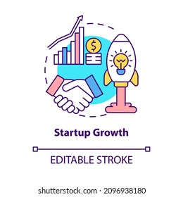 Startup growth concept icon. Massive growth potential abstract idea thin line illustration. Move business to Asia. Isolated outline drawing. Editable stroke. Roboto-Medium, Myriad Pro-Bold fonts used