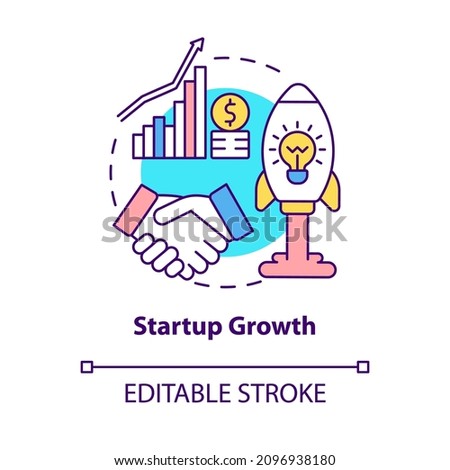 Startup growth concept icon. Massive growth potential abstract idea thin line illustration. Move business to Asia. Isolated outline drawing. Editable stroke. Roboto-Medium, Myriad Pro-Bold fonts used