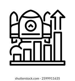 Startup Growth Line Icon, Outline Symbol for Business Expansion, Market Scaling, Revenue Increase, Entrepreneurial Development, and Innovation. Vector Sign Icon