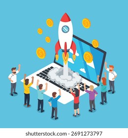 Startup Growth and Rocket Launch Vector Illustration