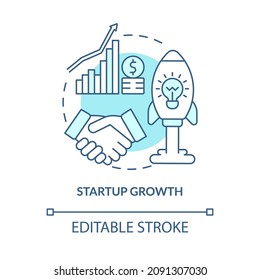 Startup growth turquoise concept icon. Reaching profitability abstract idea thin line illustration. Isolated outline drawing. Editable stroke. Roboto-Medium, Myriad Pro-Bold fonts used