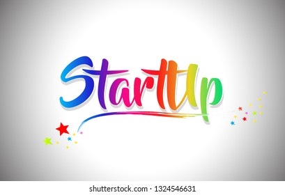 StartUp Handwritten Word Text with Rainbow Colors and Vibrant Swoosh Design Vector Illustration.