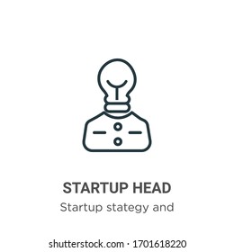 Startup head outline vector icon. Thin line black startup head icon, flat vector simple element illustration from editable startup stategy and success concept isolated stroke on white background