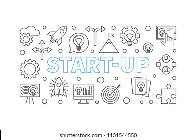 Start-Up horizontal illustration. Vector Startup banner made with outline icons
