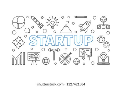 Startup horizontal illustration. Vector start-up concept banner in thin line style