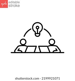 Startup Hub Connection Outline Icon. Business People Team Working On Web Development Optimization Concept Of Sharing Idea Meetup Editable Stroke Vector Illustration Design On White Background EPS 10