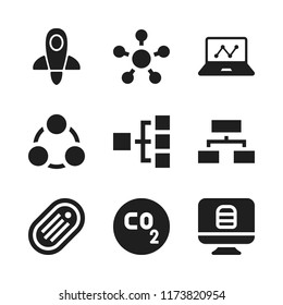 startup icon. 9 startup vector icons set. graphic of stats on laptop screen, organization and website icons for web and design about startup theme