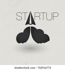 Startup Icon concept with cloud and spaceship