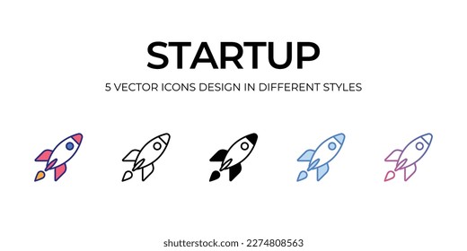 startup Icon Design in Five style with Editable Stroke. Line, Solid, Flat Line, Duo Tone Color, and Color Gradient Line. Suitable for Web Page, Mobile App, UI, UX and GUI design.