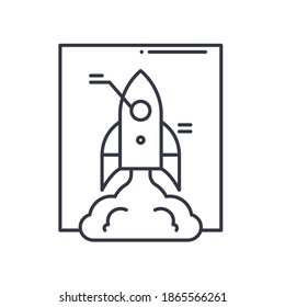 Startup-Symbol, lineare einzelne Illustration, dünne Linie, Webdesign-Zeichen, Umrisssymbol mit bearbeitbarem Strich auf weißem Hintergrund.
