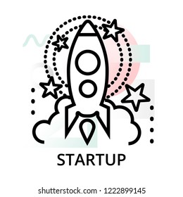 Startup icon on abstract background from startup set, modern editable line vector illustration, for graphic and web design