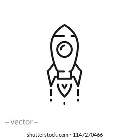 startup icon, rocket linear sign isolated on white background - editable vector illustration eps10