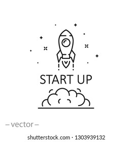 startup icon, rocket linear sign isolated on white background - editable vector illustration eps10