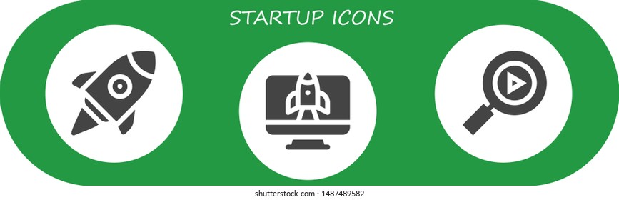 startup icon set. 3 filled startup icons.  Simple modern icons about  - Startup, Multimedia