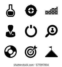 Startup icon. Set of 9 Startup filled icons such as target, user search, businessman, switch off, test tube, lifebuoy, brick wall
