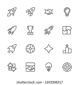 Startup icon set. Collection of high-quality black outline logo for web site design and mobile apps. Vector illustration on a white background.