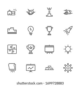 Startup icon set. Collection of high-quality black outline logo for web site design and mobile apps. Vector illustration on a white background.
