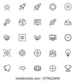 Startup icon set. Collection of high-quality black outline logo for web site design and mobile apps. Vector illustration on a white background.