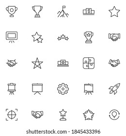 Startup icon set. Collection of high-quality black outline logo for web site design and mobile apps. Vector illustration on a white background.