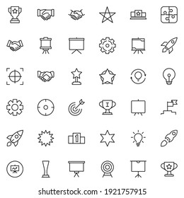 Startup icon set. Collection of high-quality black outline logo for web site design and mobile apps. Vector illustration on a white background.