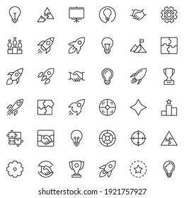 Startup icon set. Collection of high-quality black outline logo for web site design and mobile apps. Vector illustration on a white background.