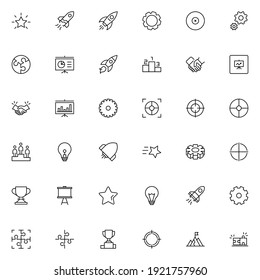 Startup icon set. Collection of high-quality black outline logo for web site design and mobile apps. Vector illustration on a white background.