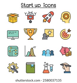 Startup icon set in color line style