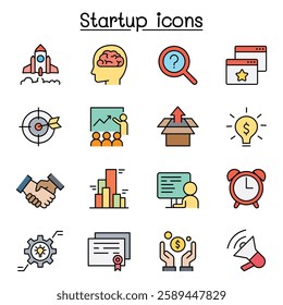 Startup icon set in color line style