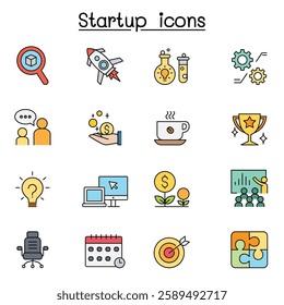 Startup icon set in color line style