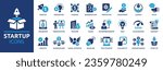 Startup icon set. Containing innovation, business plan, investment, launch, funding, investor and entrepreneurship icons. Solid icon collection. Vector illustration.