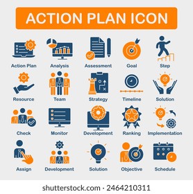 Startup icon set. Include creative elements goal, business plan, prototype, business incubator, vision icons. Can be used for report, presentation