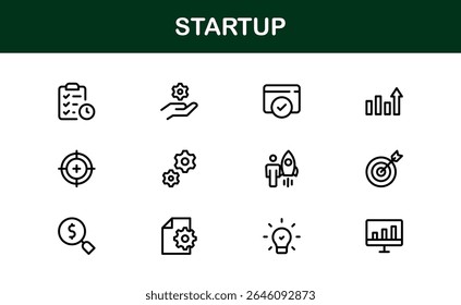Startup Icon Set in Modern Vector Style Featuring Business Launch, Innovation, and Growth Concepts