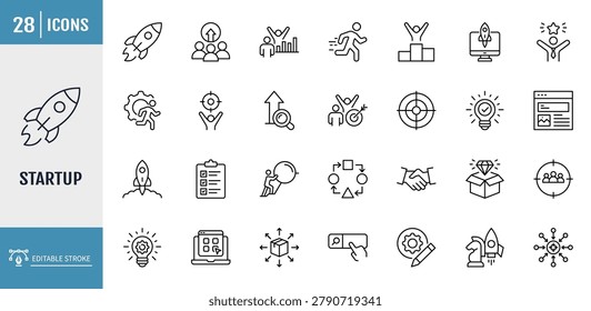 Startup icon set. outline icon set. vector illustration with editable stroke
