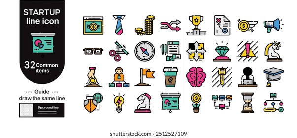Startup icon. Set of solid vector icons on the theme of business, investment, finance, development, market analysis
