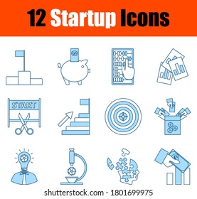 Startup Icon Set. Thin Line With Blue Fill Design. Vector Illustration.