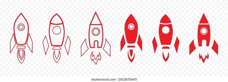 Startup icon set vector in black and white colors. rocket icon. Set of rocket vector icons. Launch spaceship or spacecraft. Rocket fast flying for space. New business start up. eps 10