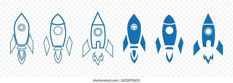 Startup icon set vector in black and white colors. rocket icon. Set of rocket vector icons. Launch spaceship or spacecraft. Rocket fast flying for space. New business start up. eps 10