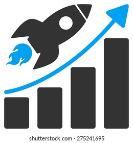 Startup icon. This isolated flat symbol uses modern corporation light blue and gray colors.