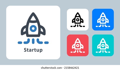 Icono de inicio - ilustración vectorial. Inicio, Lanzamiento, Cohetes, Espacio, Negocios, Espaceship, Proyecto, línea, contorno, plano, iconos.