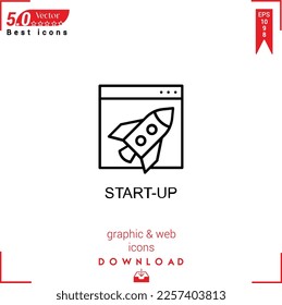 START-UP icon vector on white background. Simple, isolated, flat icons, icons, apps, logos, website design or mobile apps for business marketing management,
UI UX design Editable stroke. EPS10 format