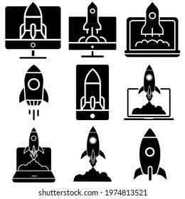Startup icon vector set. Business Launch illustration sign collection. Product development symbol or logo.