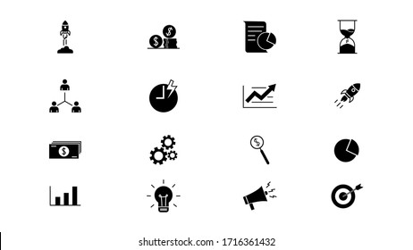 
Startup  icons on white background. Launch Project, Business report and Target.vector illustration

