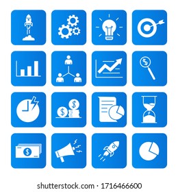 
Startup  icons on white background. Launch Project, Business report and Target.vector illustration

