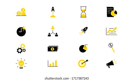 
Startup  icons on white background. Launch Project, Business report and Target.vector illustration

