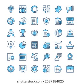 Startup icons. Outline symbols. Vector blue line icons set